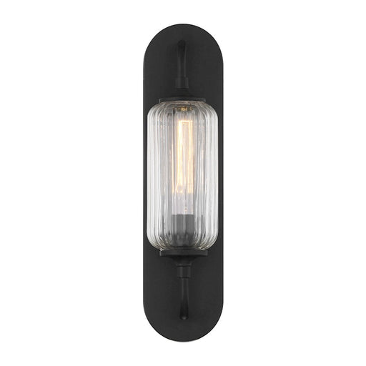 Savoy House Holton 1 Light Sconce, Matte Black/Clear Ribbed