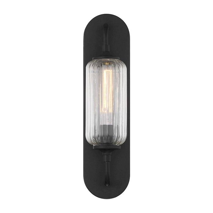Savoy House Holton 1 Light Sconce, Matte Black/Clear Ribbed