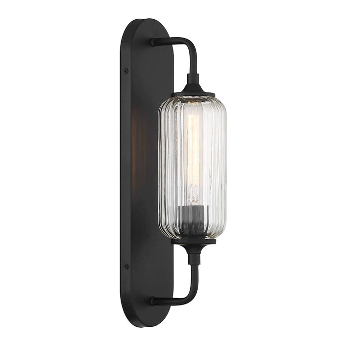 Savoy House Holton 1 Light Sconce, Matte Black/Clear Ribbed