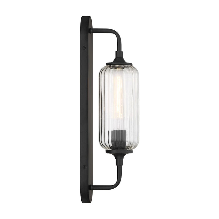 Savoy House Holton 1 Light Sconce, Matte Black/Clear Ribbed