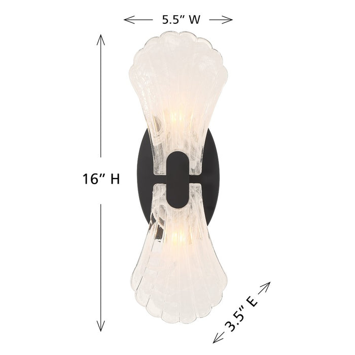 Savoy House Bancroft 2 Lt Sconce, Strie, Matte Black