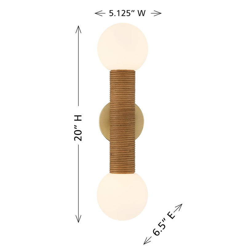 Savoy House Jarrell 2 Lt Sconce, White Opal, Warm Brass