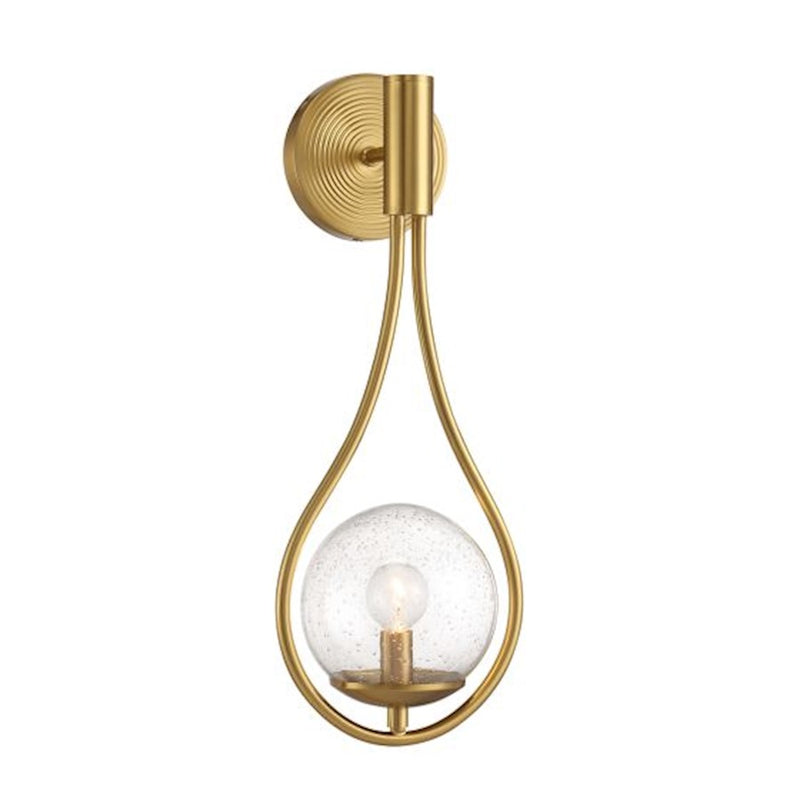 Savoy House Encino 1 Light Sconce, Warm Brass/Clear Seeded Glass