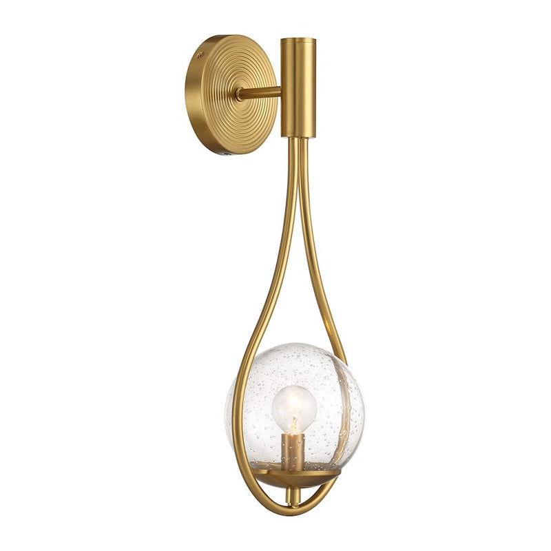 Savoy House Encino 1 Light Sconce, Warm Brass/Clear Seeded Glass