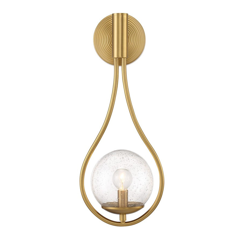 Savoy House Encino 1 Light Sconce, Warm Brass/Clear Seeded Glass