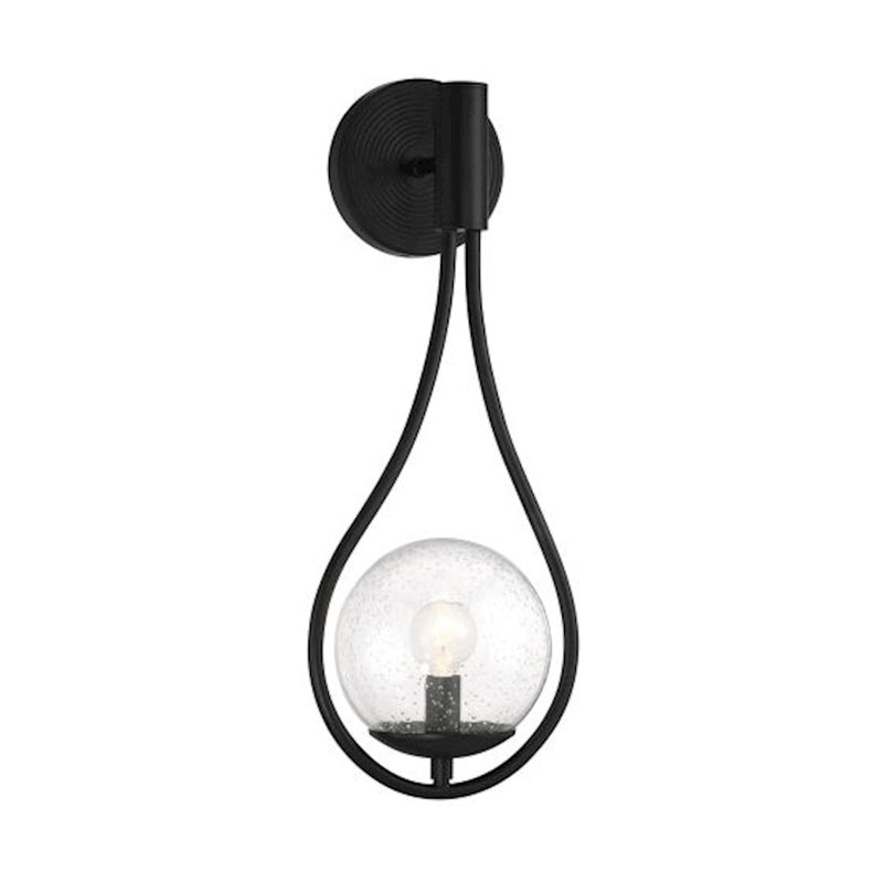 Savoy House Encino 1 Light Sconce, Matte Black/Clear Seeded Glass