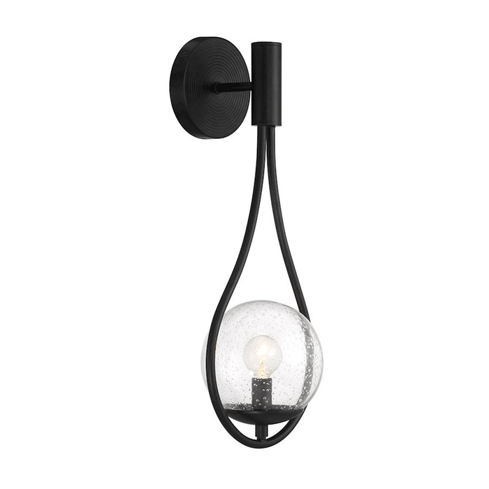 Savoy House Encino 1 Light Sconce, Matte Black/Clear Seeded Glass