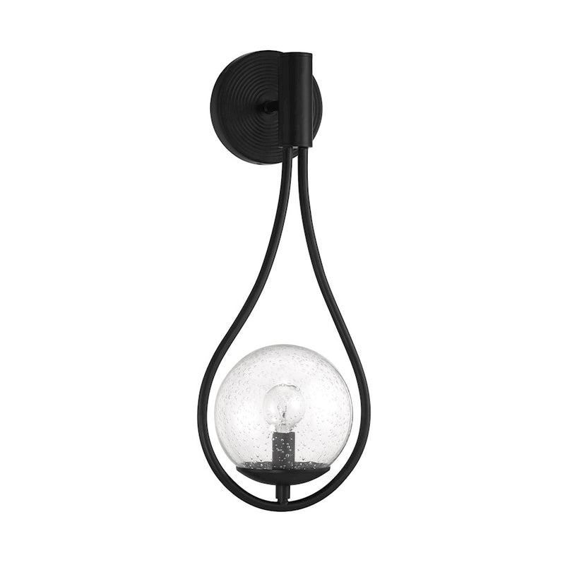 Savoy House Encino 1 Light Sconce, Matte Black/Clear Seeded Glass