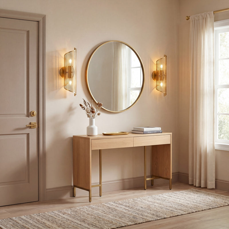 Savoy Essentials Hillbourne 2 Light Sconce, Warm Brass/Perforated