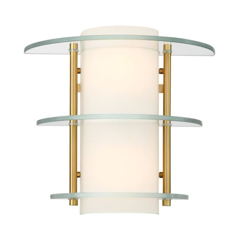 Savoy House Newell 2 Light Sconce, Warm Brass/Clear/White Opal
