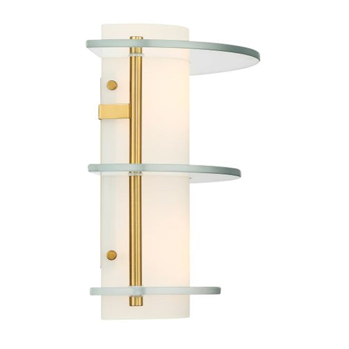 Savoy House Newell 2 Light Sconce, Warm Brass/Clear/White Opal