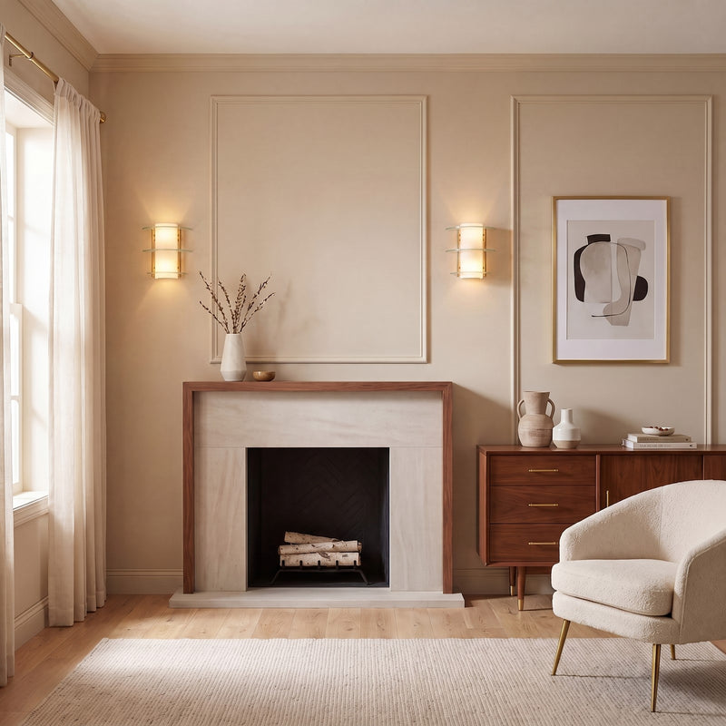 Savoy House Newell 2 Light Sconce, Warm Brass/Clear/White Opal