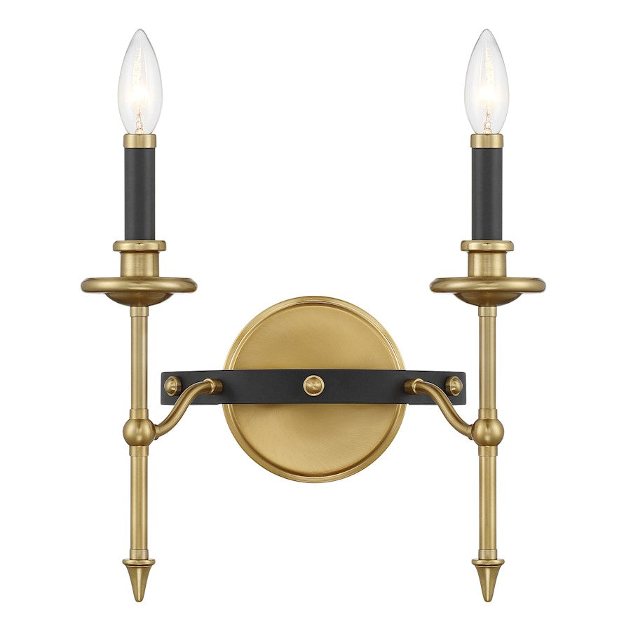Savoy House Consulate 2 Light Sconce, Matte Black and Warm Brass - 9-9510-2-143