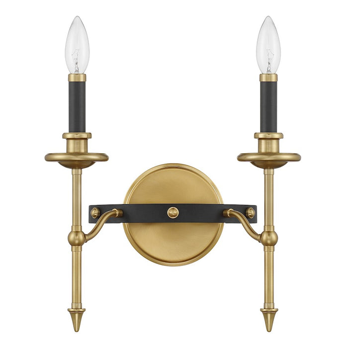 Savoy House Consulate 2 Light Sconce, Matte Black and Warm Brass