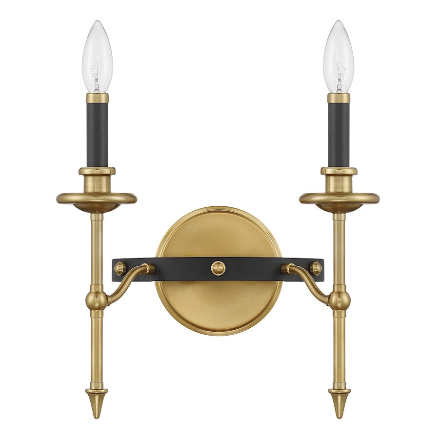 Savoy House Consulate 2 Light Sconce, Matte Black and Warm Brass