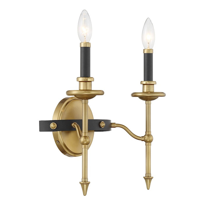 Savoy House Consulate 2 Light Sconce, Matte Black and Warm Brass
