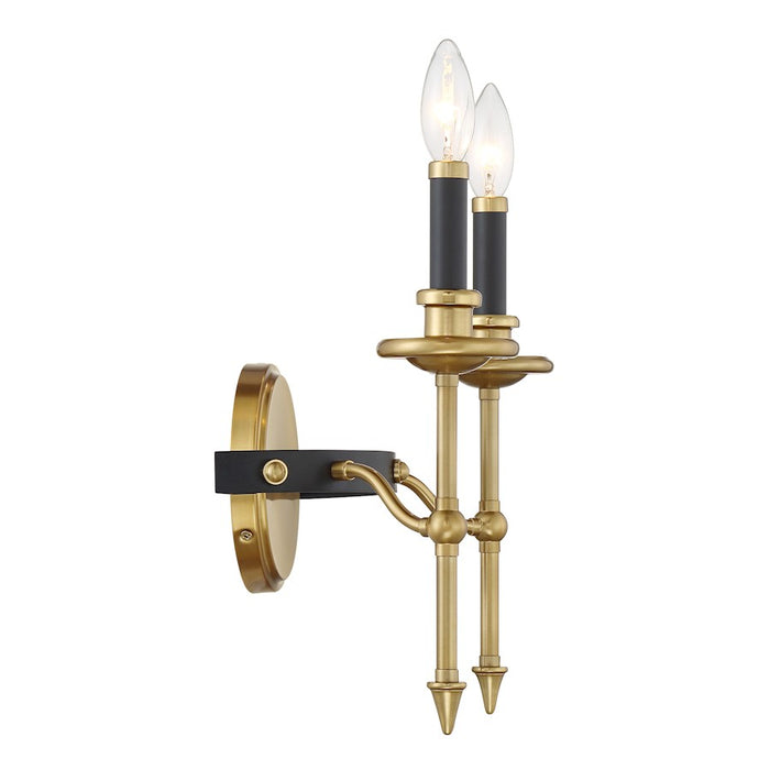 Savoy House Consulate 2 Light Sconce, Matte Black and Warm Brass