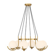 Savoy House Abella 31in 6-Light Chandelier | Mid-Century Modern Warm Brass and Opal Etched White Glass | Dining Room & Foyer | Model L1-1345-6-322
