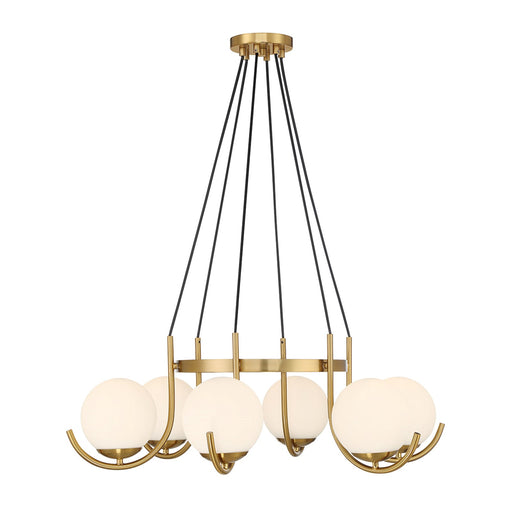 Savoy House Abella 31in 6-Light Chandelier | Mid-Century Modern Warm Brass and Opal Etched White Glass | Dining Room & Foyer | Model L1-1345-6-322