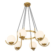Savoy House Abella 31in 6-Light Chandelier | Mid-Century Modern Warm Brass and Opal Etched White Glass | Dining Room & Foyer | Model L1-1345-6-322