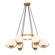 Savoy House Abella 31in 6-Light Chandelier | Mid-Century Modern Warm Brass and Opal Etched White Glass | Dining Room & Foyer | Model L1-1345-6-322