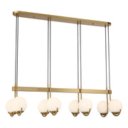 Savoy House Abella 46in 8-Light Linear Chandelier | Mid-Century Modern Warm Brass and Opal Etched White Glass | Kitchen Island | Model L1-1347-8-322