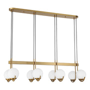 Savoy House Abella 46in 8-Light Linear Chandelier | Mid-Century Modern Warm Brass and Opal Etched White Glass | Kitchen Island | Model L1-1347-8-322