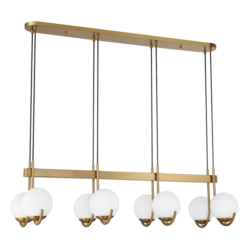 Savoy House Abella 46in 8-Light Linear Chandelier | Mid-Century Modern Warm Brass and Opal Etched White Glass | Kitchen Island | Model L1-1347-8-322