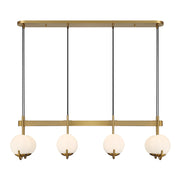Savoy House Abella 46in 8-Light Linear Chandelier | Mid-Century Modern Warm Brass and Opal Etched White Glass | Kitchen Island | Model L1-1347-8-322