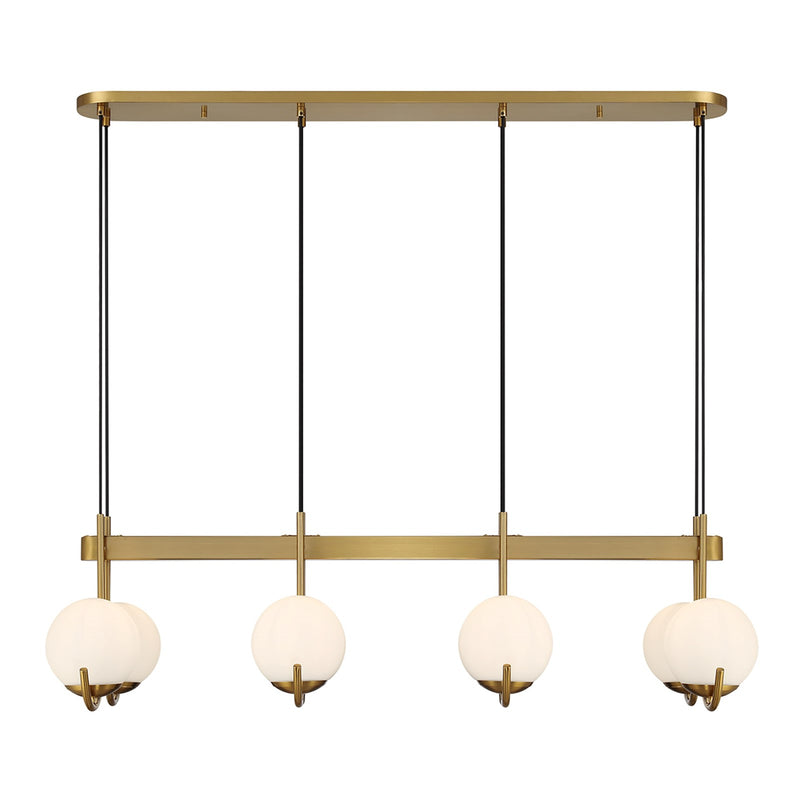 Savoy House Abella 46in 8-Light Linear Chandelier | Mid-Century Modern Warm Brass and Opal Etched White Glass | Kitchen Island | Model L1-1347-8-322