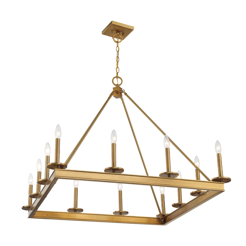 Savoy House Boylston 35in 12-Light Chandelier | Mid-Century Modern Warm Brass | Dining Room & Foyer | 35 x 35 x 29 in | Model L1-2101-12-322