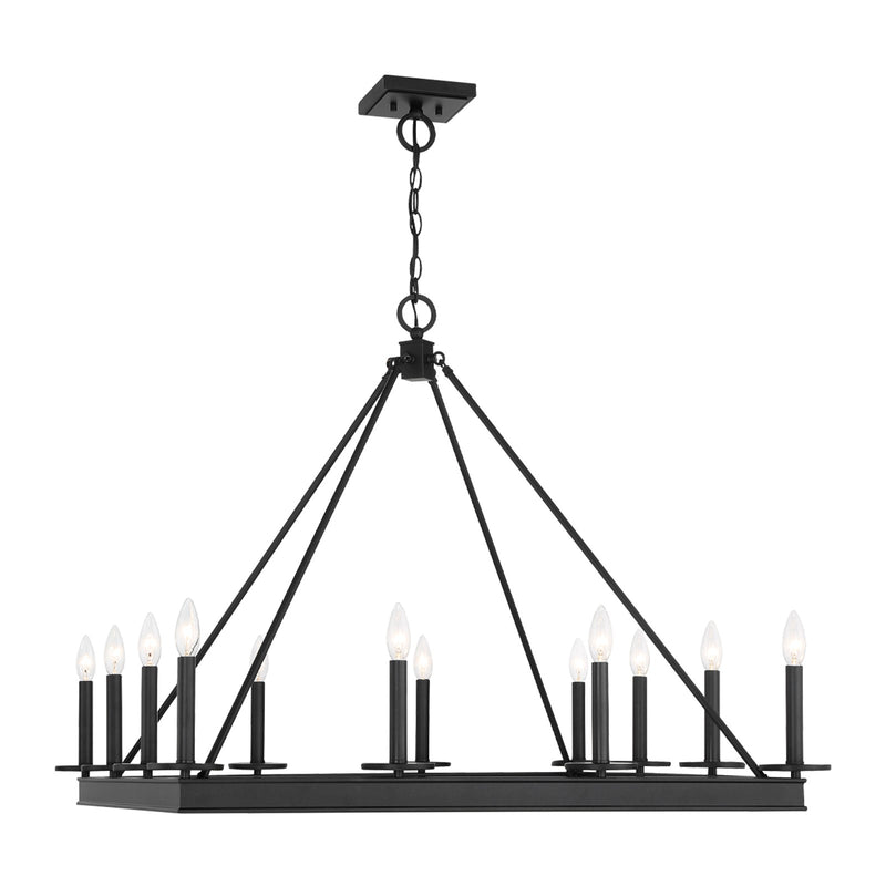 Savoy House Boylston 35in 12-Light Chandelier | Mid-Century Modern Matte Black | Dining Room & Foyer | 35 x 35 x 29 in | Model L1-2101-12-89