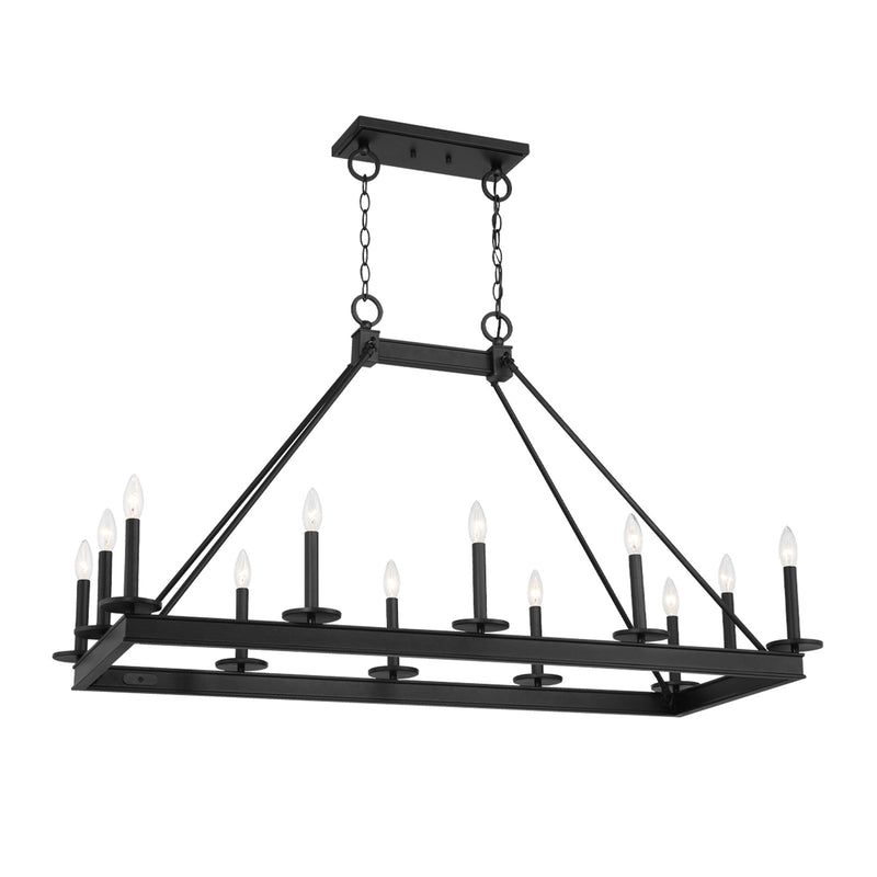 Savoy House Boylston 47in 12-Light Linear Chandelier | Mid-Century Modern Matte Black | Kitchen Island & Dining Room | Model L1-2102-12-89