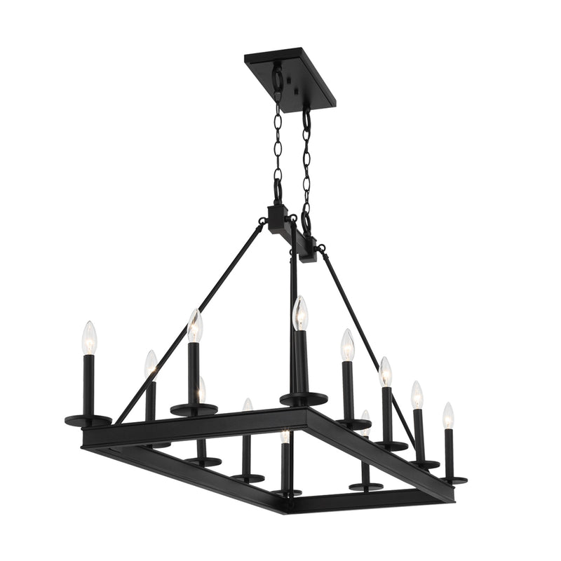 Savoy House Boylston 47in 12-Light Linear Chandelier | Mid-Century Modern Matte Black | Kitchen Island & Dining Room | Model L1-2102-12-89