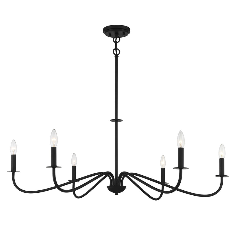 Savoy House Jasmine 42in 6-Light Chandelier | Transitional Matte Black Metal | Dining Room & Foyer | 42 x 42 x 14 in, Rod Hung | Model L1-2220-6-89