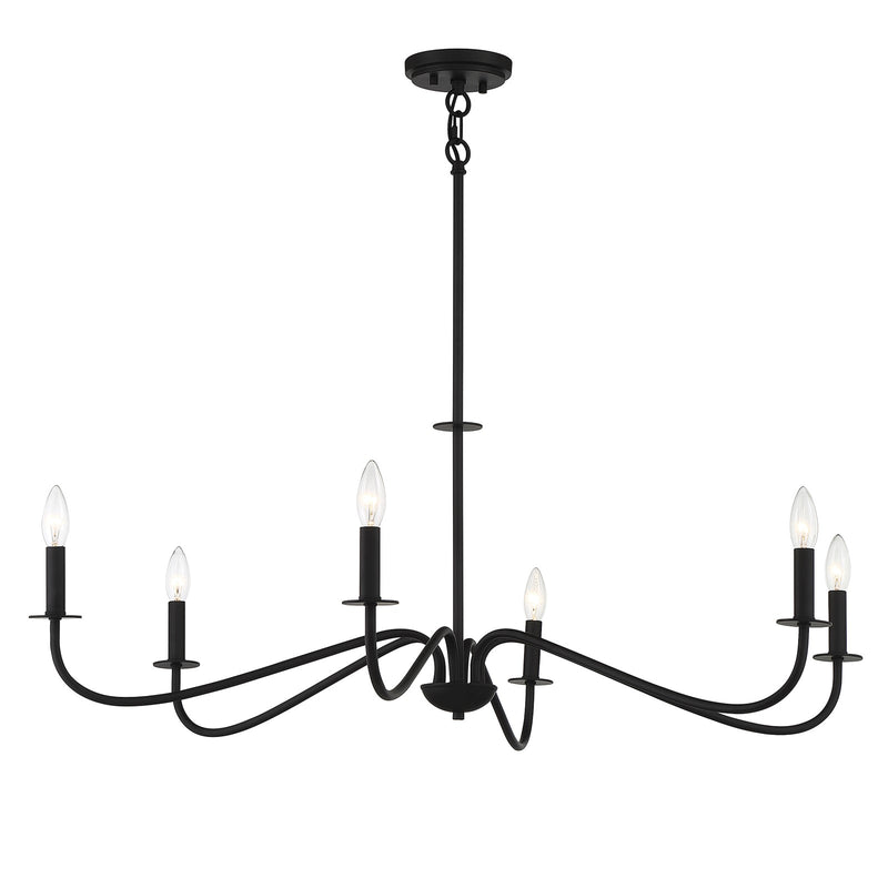 Savoy House Jasmine 42in 6-Light Chandelier | Transitional Matte Black Metal | Dining Room & Foyer | 42 x 42 x 14 in, Rod Hung | Model L1-2220-6-89