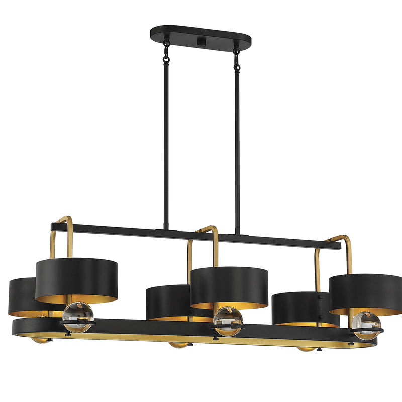Savoy House Chambord 41in 6-Light Linear Chandelier | Glam Vintage Black and Warm Brass Metal | Kitchen Island & Dining Room | Model L1-2924-6-51