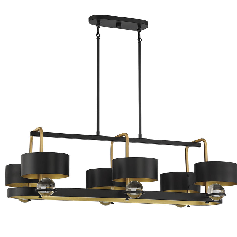 Savoy House Chambord 41in 6-Light Linear Chandelier | Glam Vintage Black and Warm Brass Metal | Kitchen Island & Dining Room | Model L1-2924-6-51
