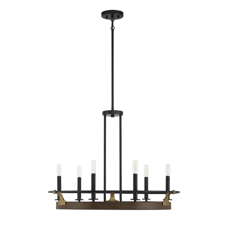 Savoy House Icarus 29in 6-Light Chandelier | Tailored Burnished Brass and Walnut Metal | Dining Room & Foyer | 29 x 29 x 22 in | Model L1-2931-6-170