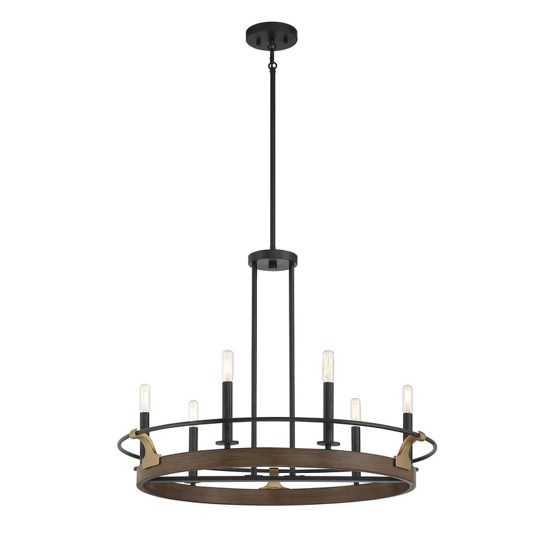 Savoy House Icarus 29in 6-Light Chandelier | Tailored Burnished Brass and Walnut Metal | Dining Room & Foyer | 29 x 29 x 22 in | Model L1-2931-6-170