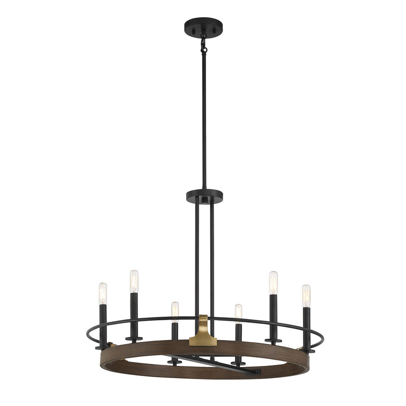 Savoy House Icarus 29in 6-Light Chandelier | Tailored Burnished Brass and Walnut Metal | Dining Room & Foyer | 29 x 29 x 22 in | Model L1-2931-6-170