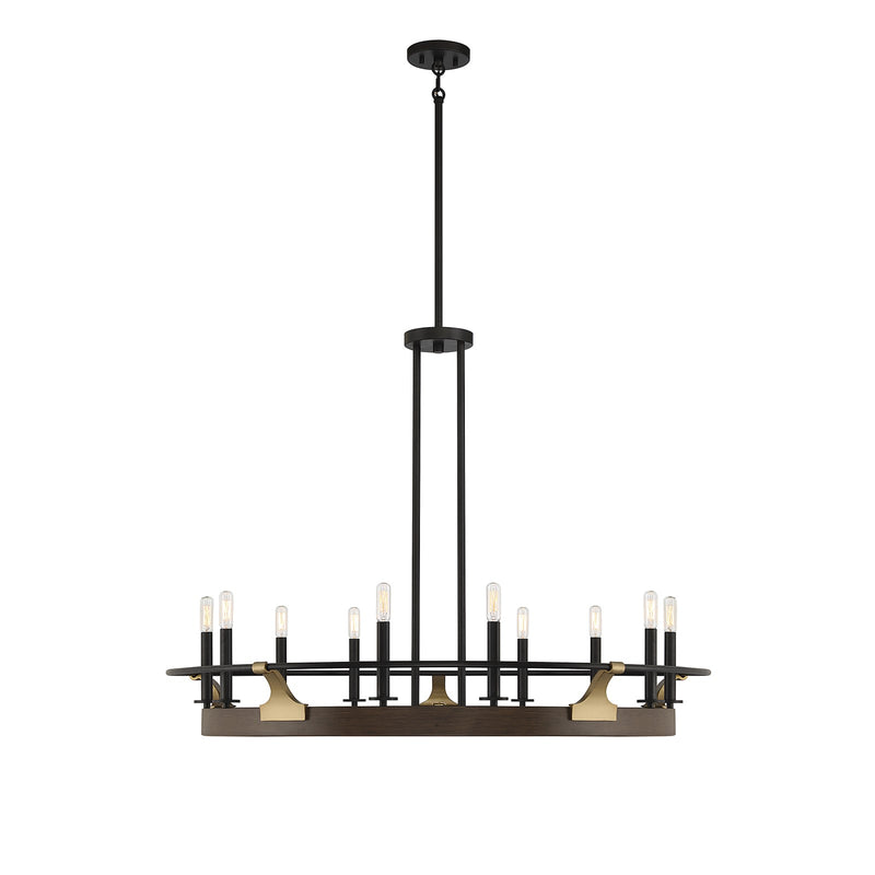 Savoy House Icarus 42in 10-Light Chandelier | Tailored Burnished Brass and Walnut Metal | Dining Room & Foyer | 42 x 42 x 32 in | Model L1-2932-10-170
