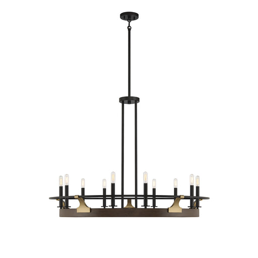 Savoy House Icarus 42in 10-Light Chandelier | Tailored Burnished Brass and Walnut Metal | Dining Room & Foyer | 42 x 42 x 32 in | Model L1-2932-10-170
