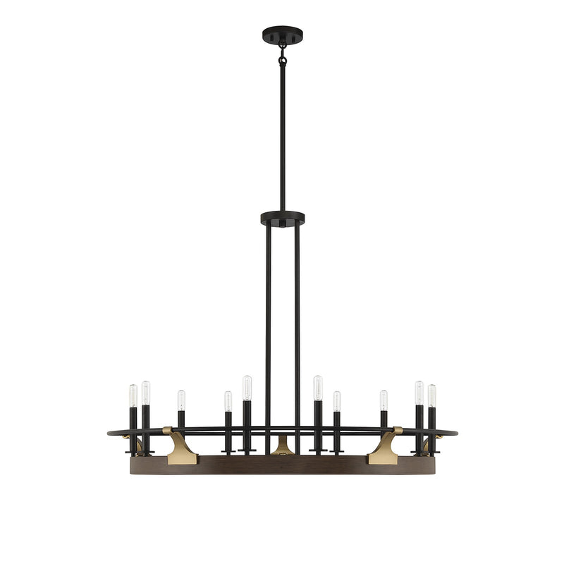 Savoy House Icarus 42in 10-Light Chandelier | Tailored Burnished Brass and Walnut Metal | Dining Room & Foyer | 42 x 42 x 32 in | Model L1-2932-10-170