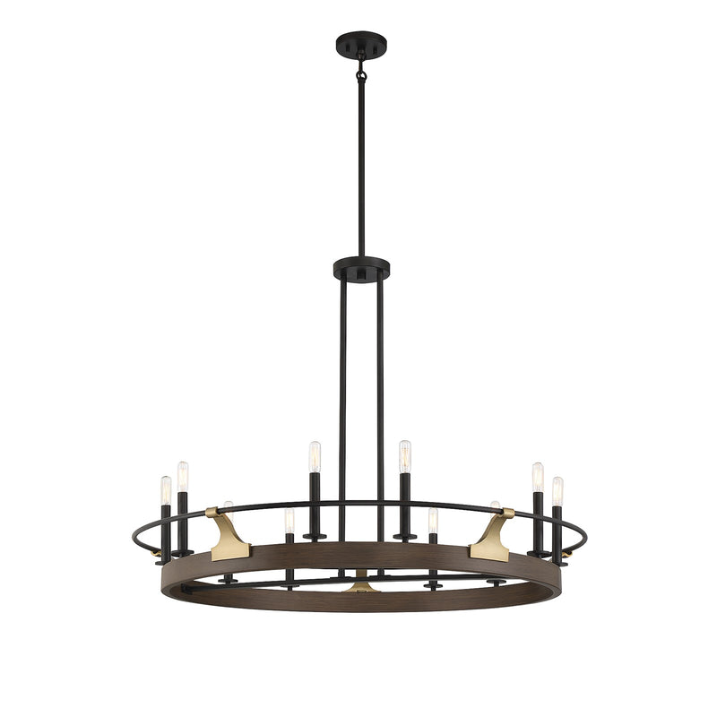 Savoy House Icarus 42in 10-Light Chandelier | Tailored Burnished Brass and Walnut Metal | Dining Room & Foyer | 42 x 42 x 32 in | Model L1-2932-10-170