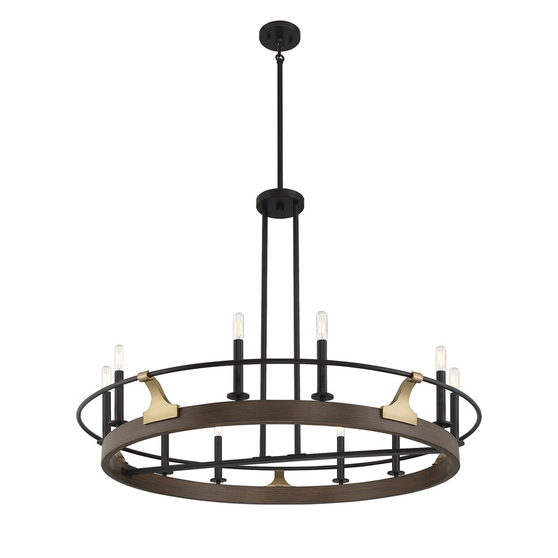 Savoy House Icarus 42in 10-Light Chandelier | Tailored Burnished Brass and Walnut Metal | Dining Room & Foyer | 42 x 42 x 32 in | Model L1-2932-10-170