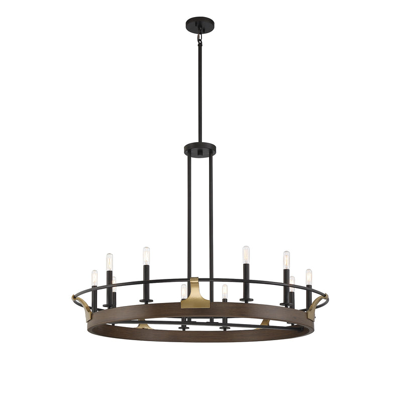 Savoy House Icarus 42in 10-Light Chandelier | Tailored Burnished Brass and Walnut Metal | Dining Room & Foyer | 42 x 42 x 32 in | Model L1-2932-10-170