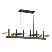 Savoy House Icarus 42in 6-Light Linear Chandelier | Tailored Burnished Brass and Walnut Metal | Kitchen Island & Dining Room | Model L1-2933-6-170