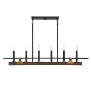 Savoy House Icarus 42in 6-Light Linear Chandelier | Tailored Burnished Brass and Walnut Metal | Kitchen Island & Dining Room | Model L1-2933-6-170