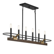 Savoy House Icarus 42in 6-Light Linear Chandelier | Tailored Burnished Brass and Walnut Metal | Kitchen Island & Dining Room | Model L1-2933-6-170